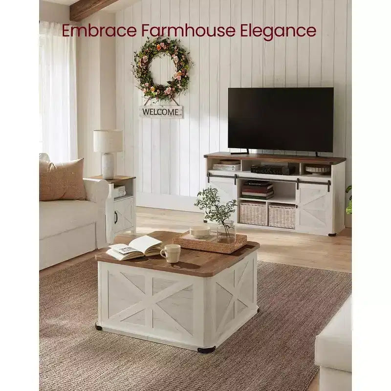 Table basse de ferme avec rangement, table basse carrée pour salon, table basse avec plateaux relevables