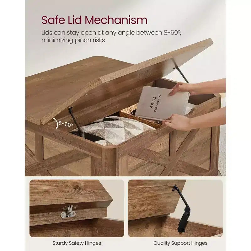 Table basse de ferme avec rangement, table basse carrée pour salon, table basse avec plateaux relevables