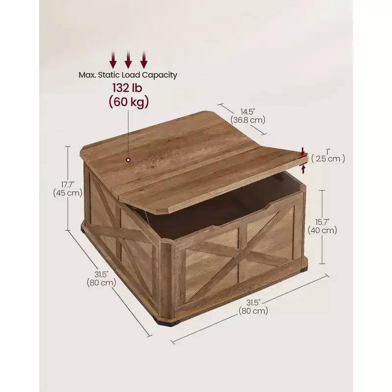 Table basse de ferme avec rangement, table basse carrée pour salon, table basse avec plateaux relevables
