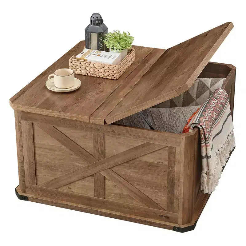 VASAGLE Farmhouse Coffee Table with Storage, Square Coffee Table for Living Room, Center Table with Flip-Top Lids