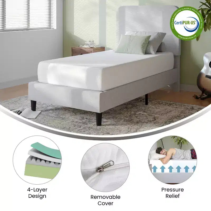 Matelas en mousse à mémoire de forme 4 couches en boîte avec infusion de thé vert