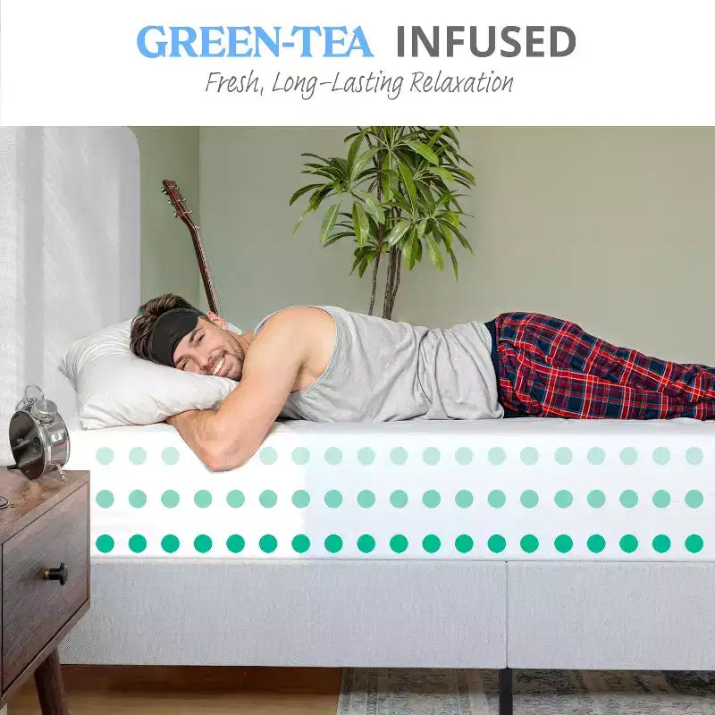 Matelas en mousse à mémoire de forme 4 couches en boîte avec infusion de thé vert