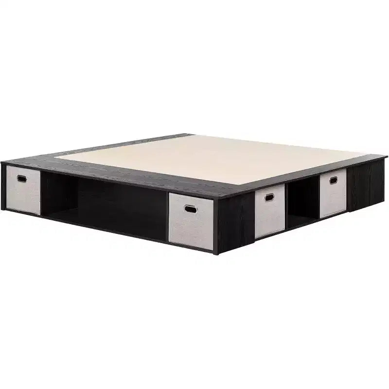 Cadre de lit plateforme King Size noir de 34,3 cm de haut (sans tête de lit) en panneaux de particules