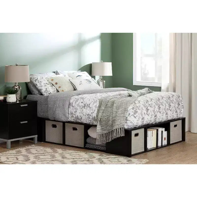 Cadre de lit plateforme King Size noir de 34,3 cm de haut (sans tête de lit) en panneaux de particules