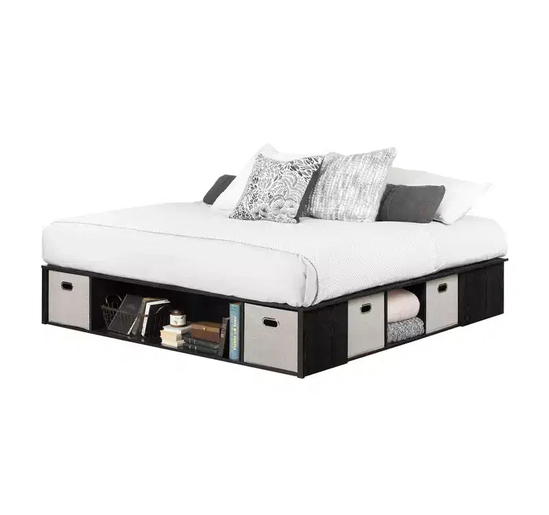 Cadre de lit plateforme King Size noir de 34,3 cm de haut (sans tête de lit) en panneaux de particules