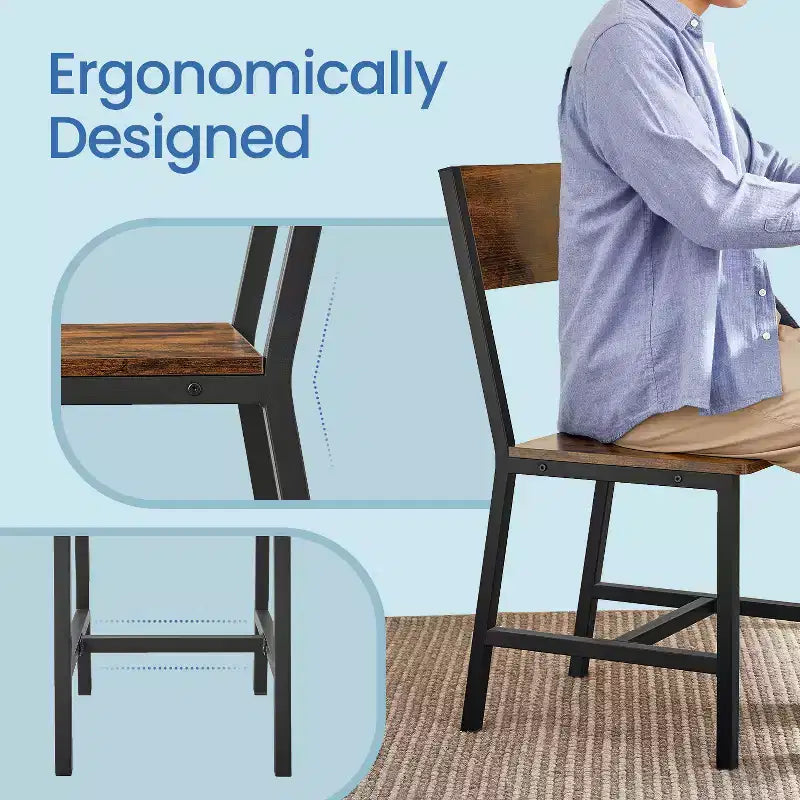 Chaise de salle à manger Chaises en bois rustique avec structure en acier, faciles à assembler, assise confortable, chaise de ferme moderne