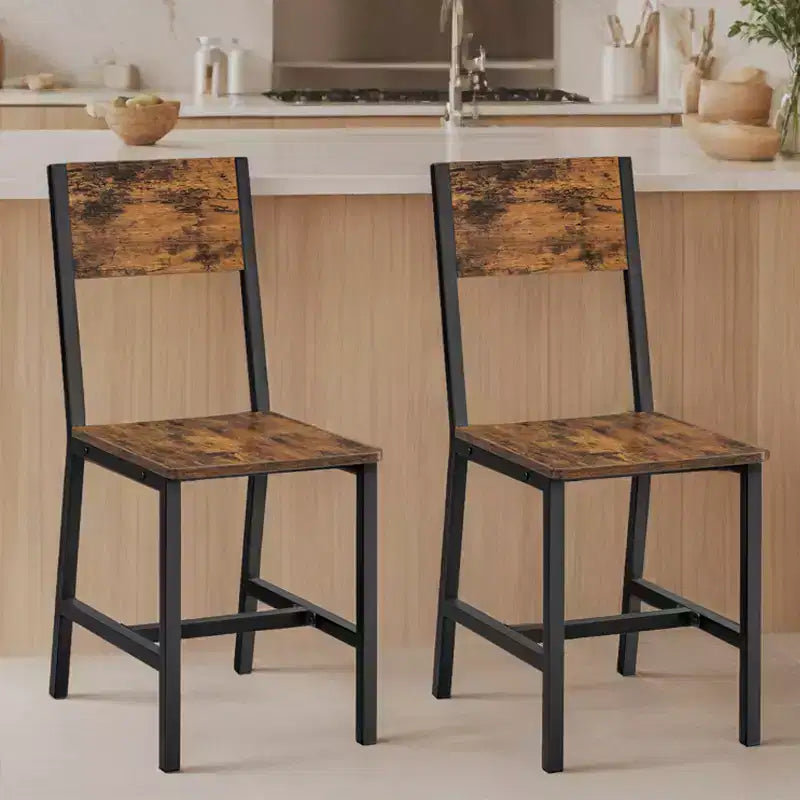 Chaise de salle à manger Chaises en bois rustique avec structure en acier, faciles à assembler, assise confortable, chaise de ferme moderne