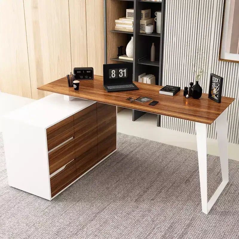 Bureau d'angle en forme de L avec tiroirs