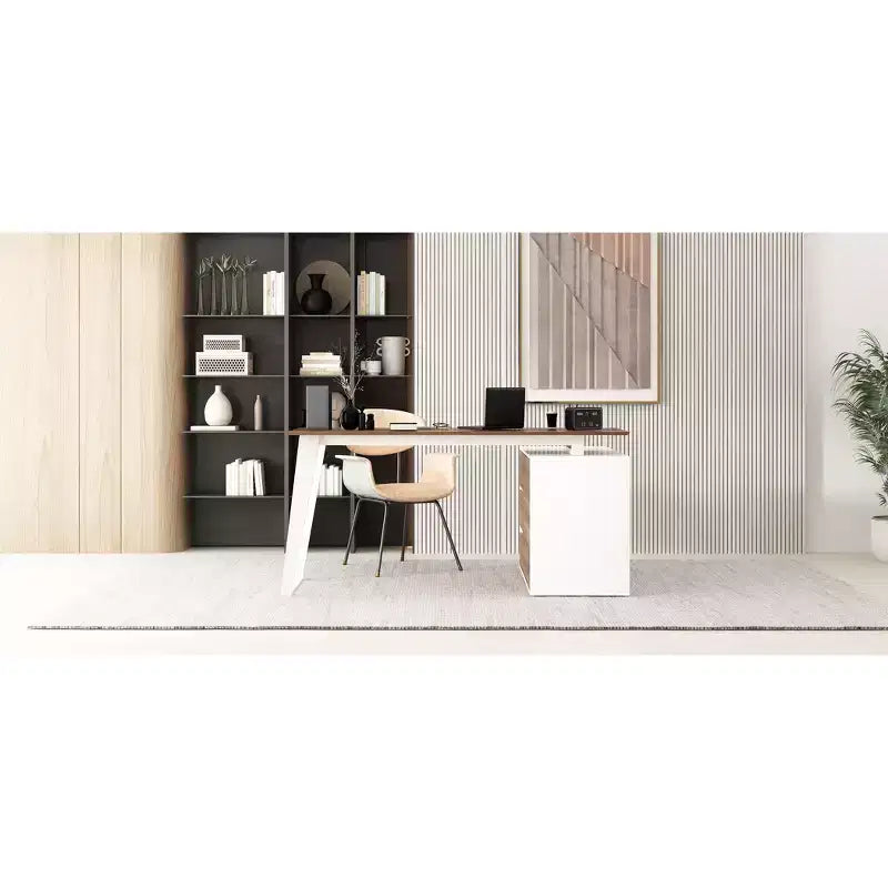 Bureau d'angle en forme de L avec tiroirs