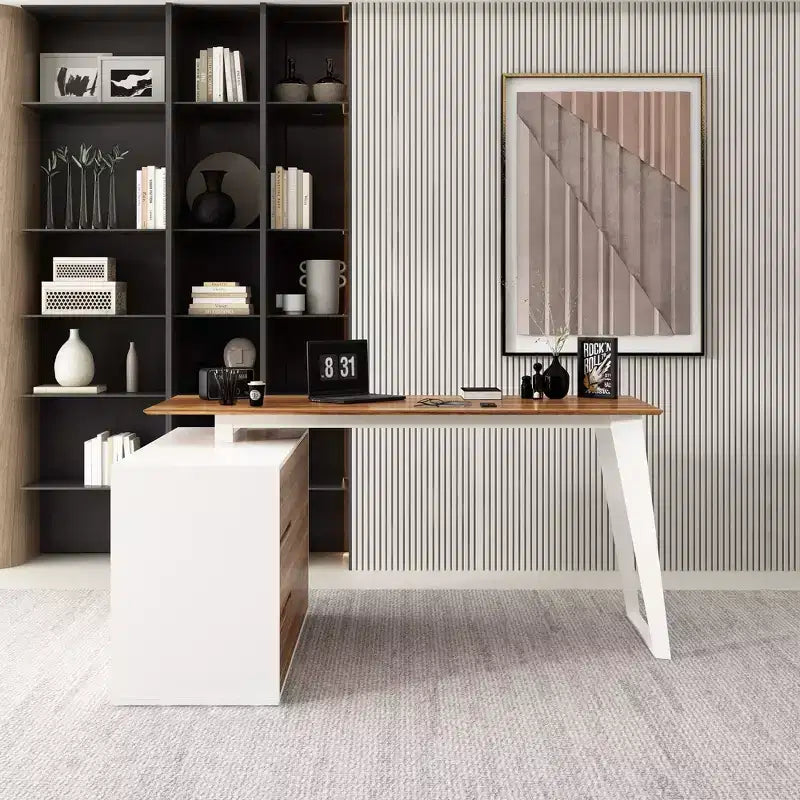 Bureau d'angle en forme de L avec tiroirs