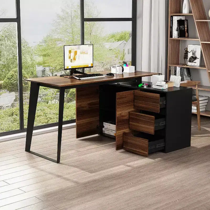 Bureau d'angle en forme de L avec tiroirs