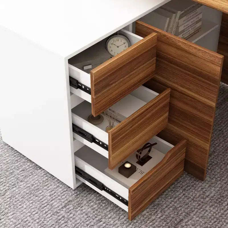 Bureau d'angle en forme de L avec tiroirs