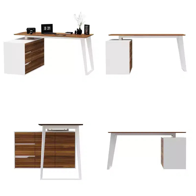 Bureau d'angle en forme de L avec tiroirs