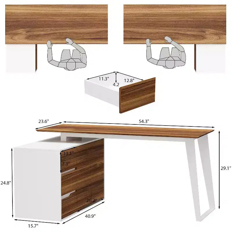 Bureau d'angle en forme de L avec tiroirs