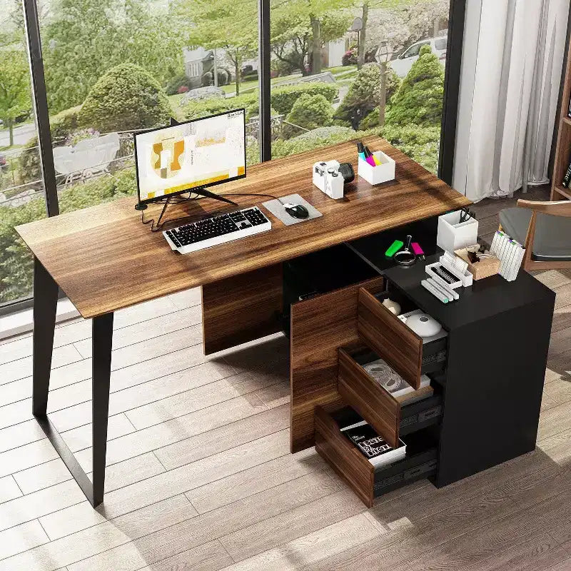 Bureau d'angle en forme de L avec tiroirs