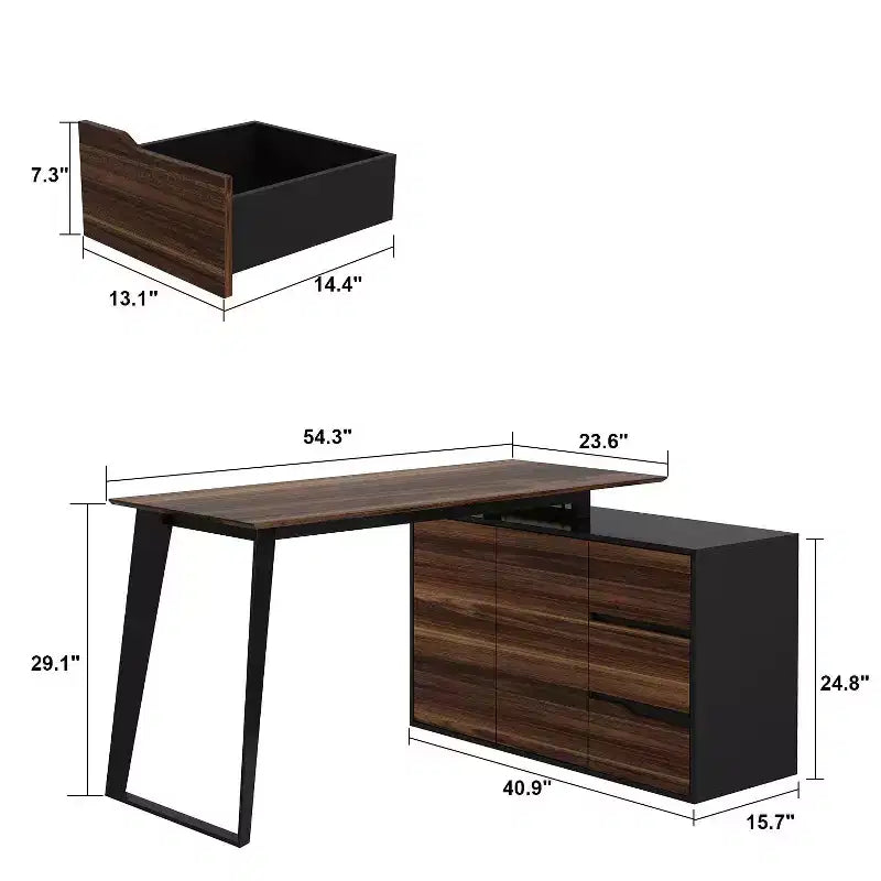 Bureau d'angle en forme de L avec tiroirs
