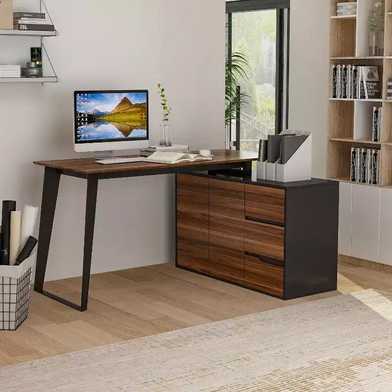 Famapy L-Shaped Desk with Drawers Corner Computer Desk