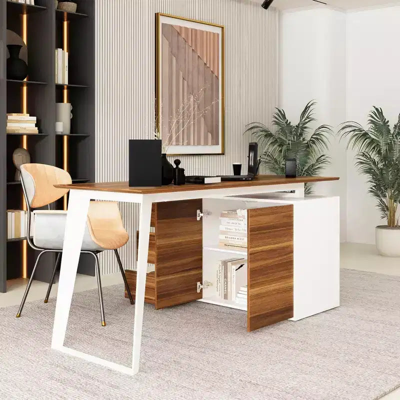 Bureau d'angle en forme de L avec tiroirs