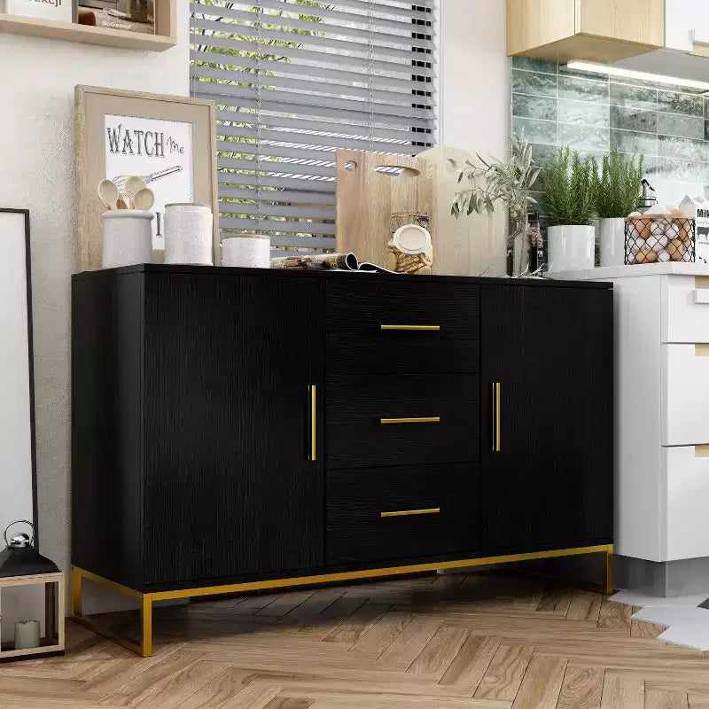 Famapy Black Sideboard Kitchen Cabinet Cupboard Buffet Storage Cabinet