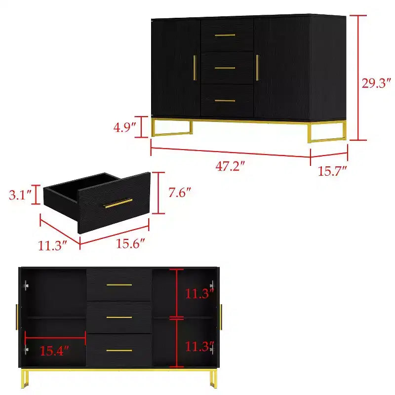 Meuble de rangement noir pour cuisine, buffet, armoire