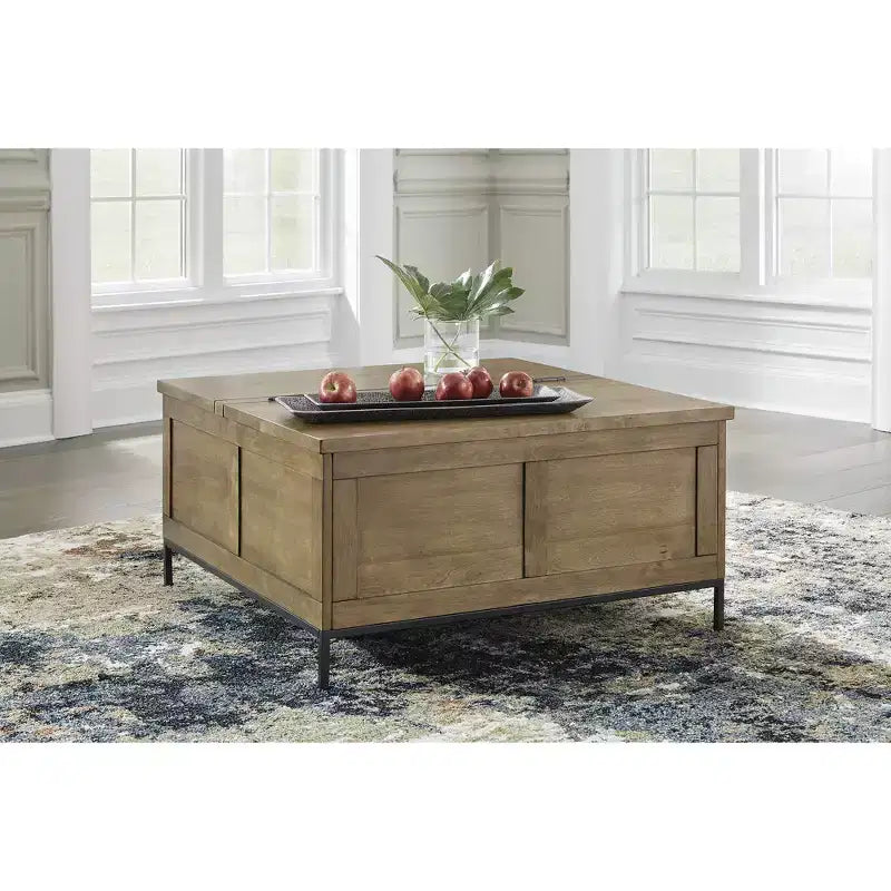 Table basse relevable avec rangement, marron
