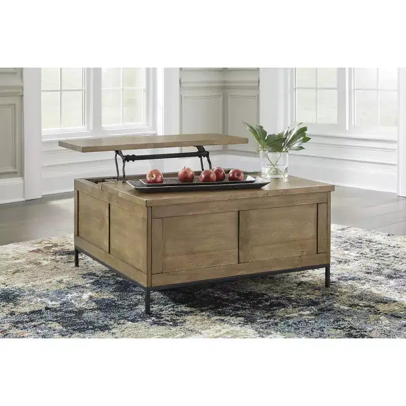Table basse relevable avec rangement, marron
