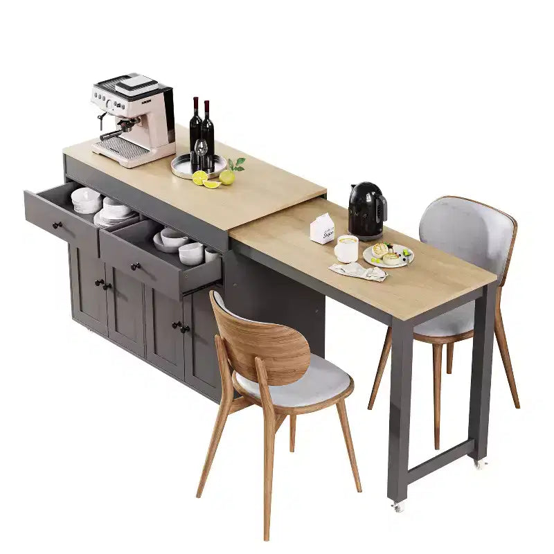 Îlot de cuisine moderne extensible avec porte-épices, 2 tiroirs et meuble à 4 portes