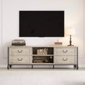 Meuble TV 70 pouces, Meuble TV Mid-Century Modern avec tiroir, Centre de divertissement avec colonnes romaines en métal et poignée, Meuble TV pour salon - Gris rustique