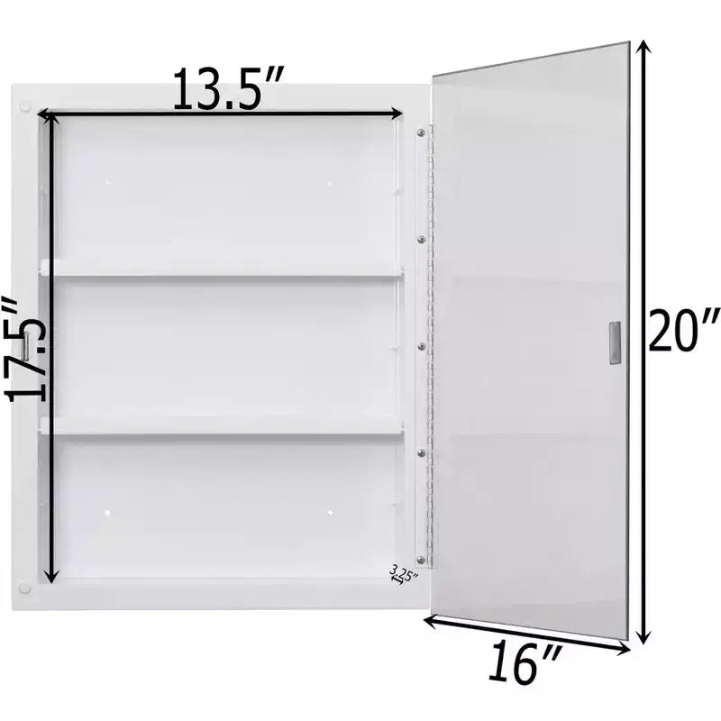 Armoire à pharmacie en plastique à porte simple avec miroir, montage en surface ou encastré, meuble de salle de bain avec 2 étagères réglables en plastique, blanc
