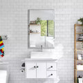 Armoire à pharmacie en plastique à porte simple avec miroir, montage en surface ou encastré, meuble de salle de bain avec 2 étagères réglables en plastique, blanc