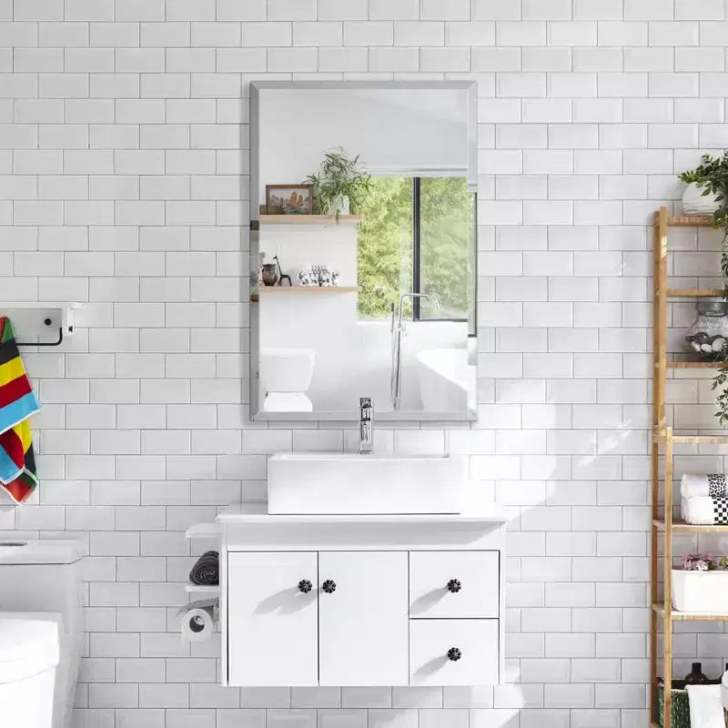 Armoire à pharmacie en plastique à porte simple avec miroir, montage en surface ou encastré, meuble de salle de bain avec 2 étagères réglables en plastique, blanc