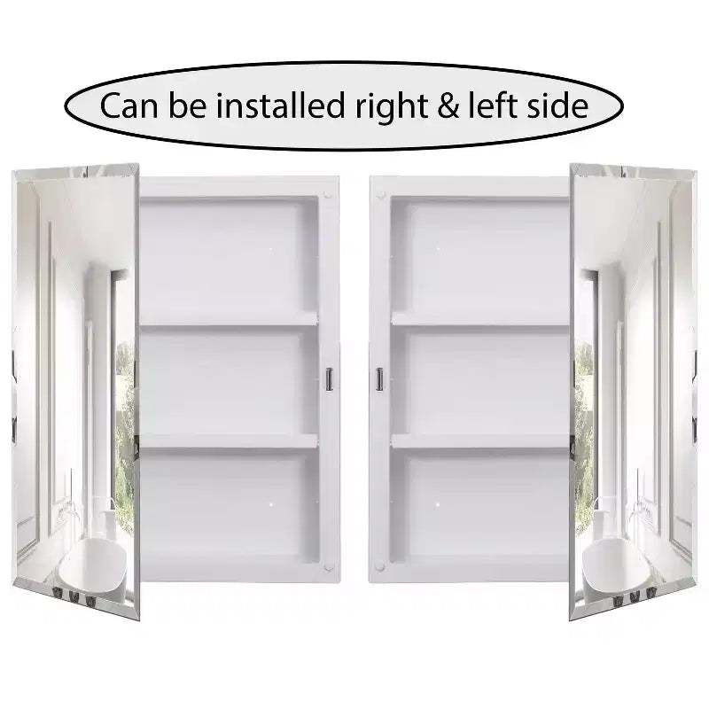 Armoire à pharmacie en plastique à porte simple avec miroir, montage en surface ou encastré, meuble de salle de bain avec 2 étagères réglables en plastique, blanc