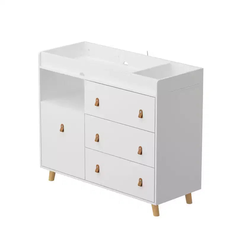 Table à langer Famapy avec poignées en cuir, grand plan de travail, trois tiroirs, grand espace de rangement, armoire de rangement