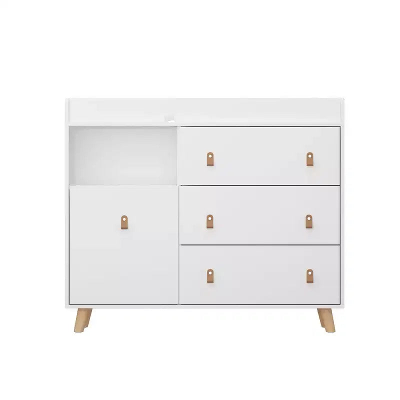 Table à langer Famapy avec poignées en cuir, grand plan de travail, trois tiroirs, grand espace de rangement, armoire de rangement