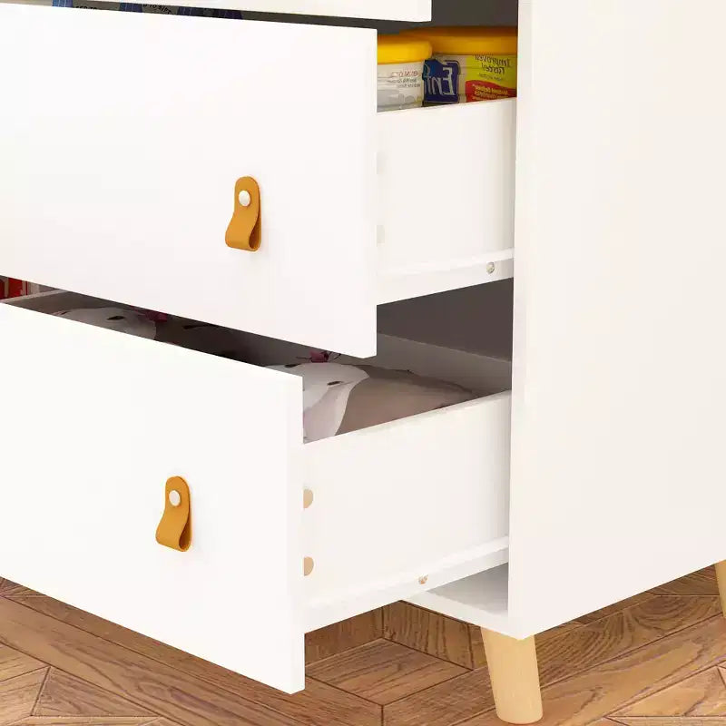 Table à langer Famapy avec poignées en cuir, grand plan de travail, trois tiroirs, grand espace de rangement, armoire de rangement