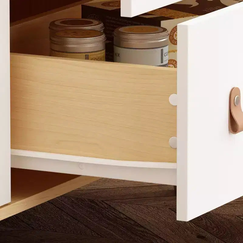 Table à langer Famapy avec poignées en cuir, grand plan de travail, trois tiroirs, grand espace de rangement, armoire de rangement