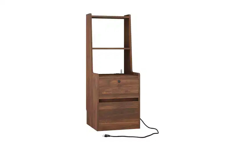 Tall Nightstand With Charging Station &amp; Night Light, Voice Control, Wooden Large Bedside Tables With Storage Cabinet And Bookshelf For Bedroom