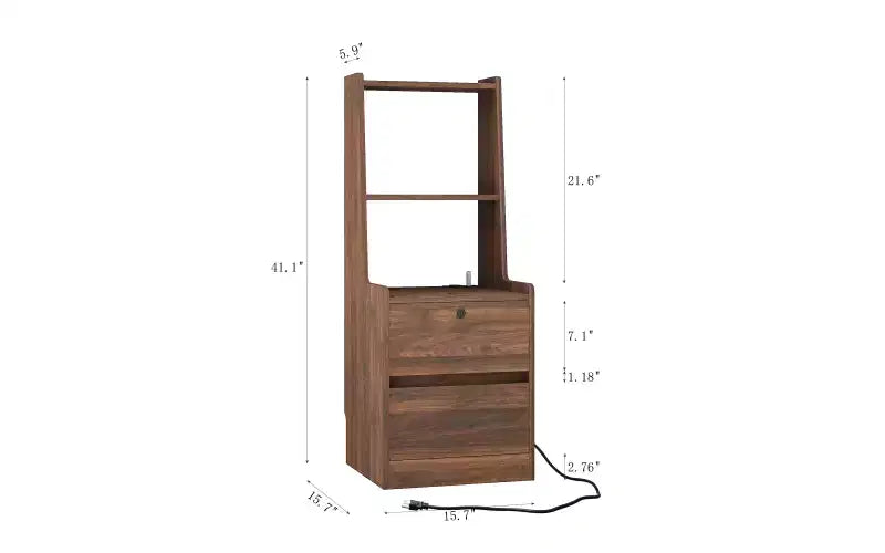 Table de chevet haute avec station de charge et veilleuse, commande vocale, grande table de chevet en bois avec meuble de rangement et étagère pour chambre à coucher