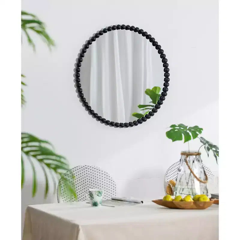 32 Inch Round Wall Mirror with Beaded Metal Frame