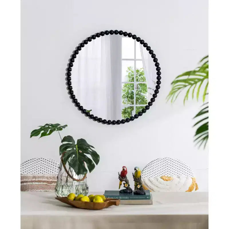 Miroir mural rond de 32 pouces avec cadre en métal perlé