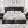 Full Upholstered Platform Bed Frame with 4 Storage Drawers,42.9-45.7 h Adjustable Headboard,Wooden Slats Support,No Box Spring Needed,Grey