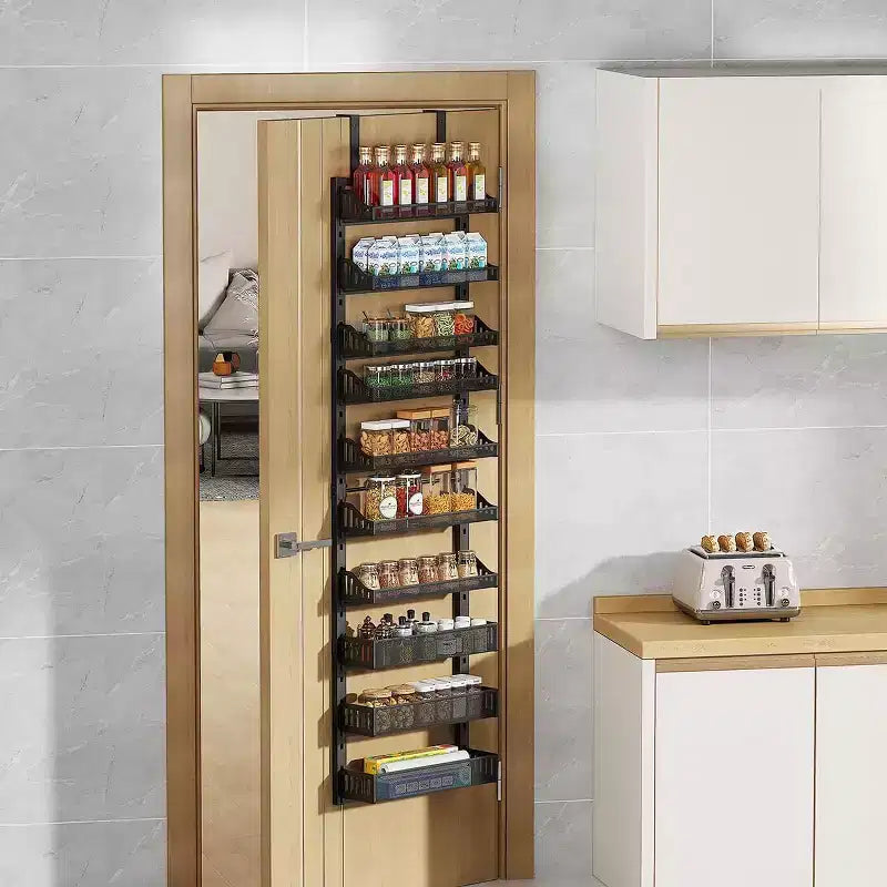 Étagère de rangement multi-niveaux réglable en acier au carbone noir à suspendre sur la porte – Pour les condiments de cuisine et les articles de salle de bain