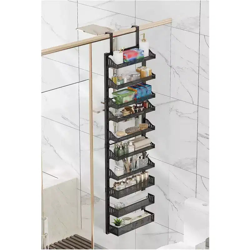 Étagère de rangement multi-niveaux réglable en acier au carbone noir à suspendre sur la porte – Pour les condiments de cuisine et les articles de salle de bain