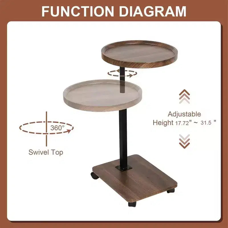 Table d'appoint en C, pivotante à 360 degrés et réglable en hauteur, table de canapé moderne, table basse mobile, table d'appoint avec base coulissante, pour salon