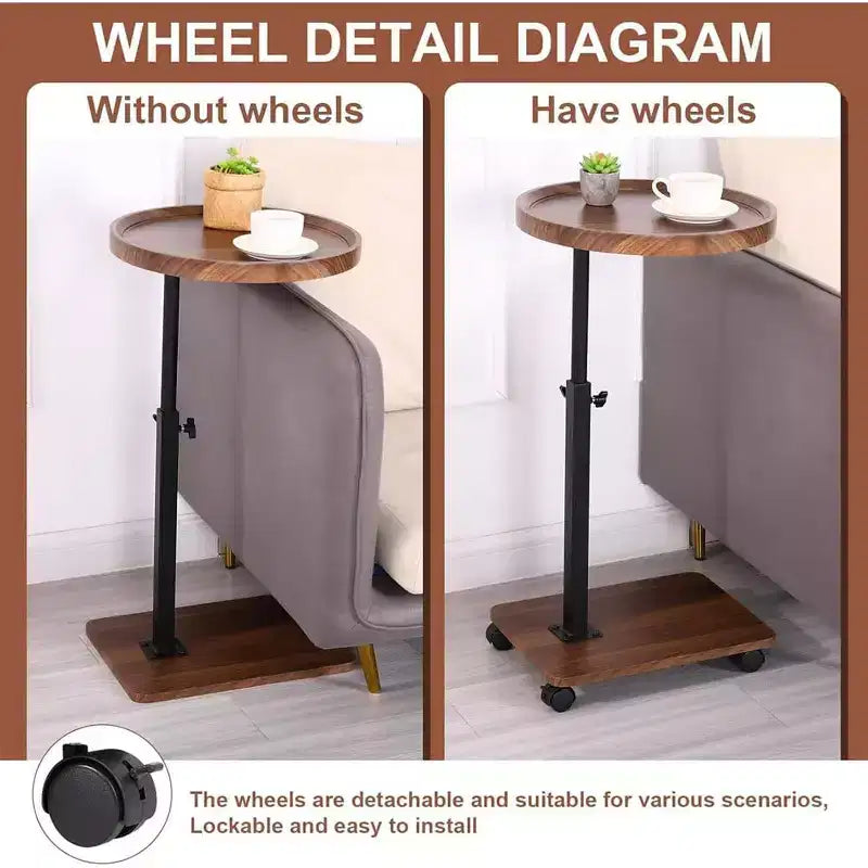 Table d'appoint en C, pivotante à 360 degrés et réglable en hauteur, table de canapé moderne, table basse mobile, table d'appoint avec base coulissante, pour salon