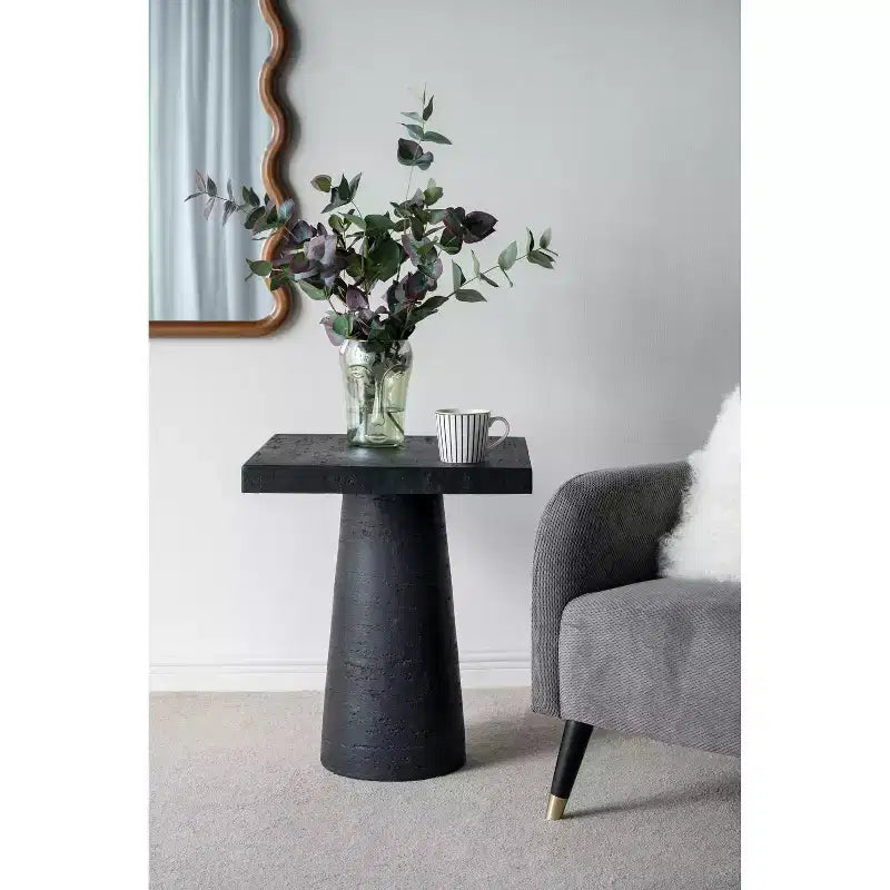 Table d'appoint carrée noire avec base piédestal 20x20x24