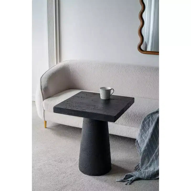 Table d'appoint carrée noire avec base piédestal 20x20x24