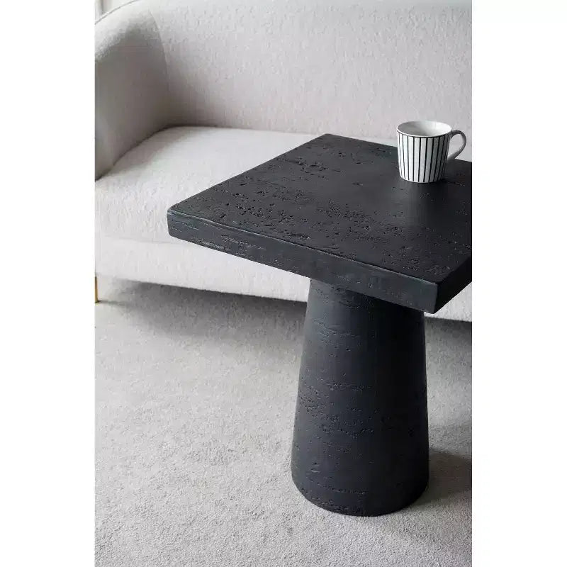 Table d'appoint carrée noire avec base piédestal 20x20x24