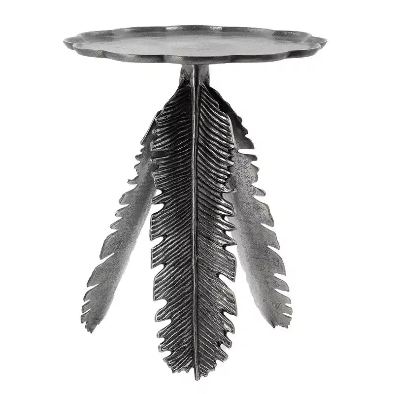 Leaf Design Side Table Silver Antique Finish 16.9x16.9x19.7