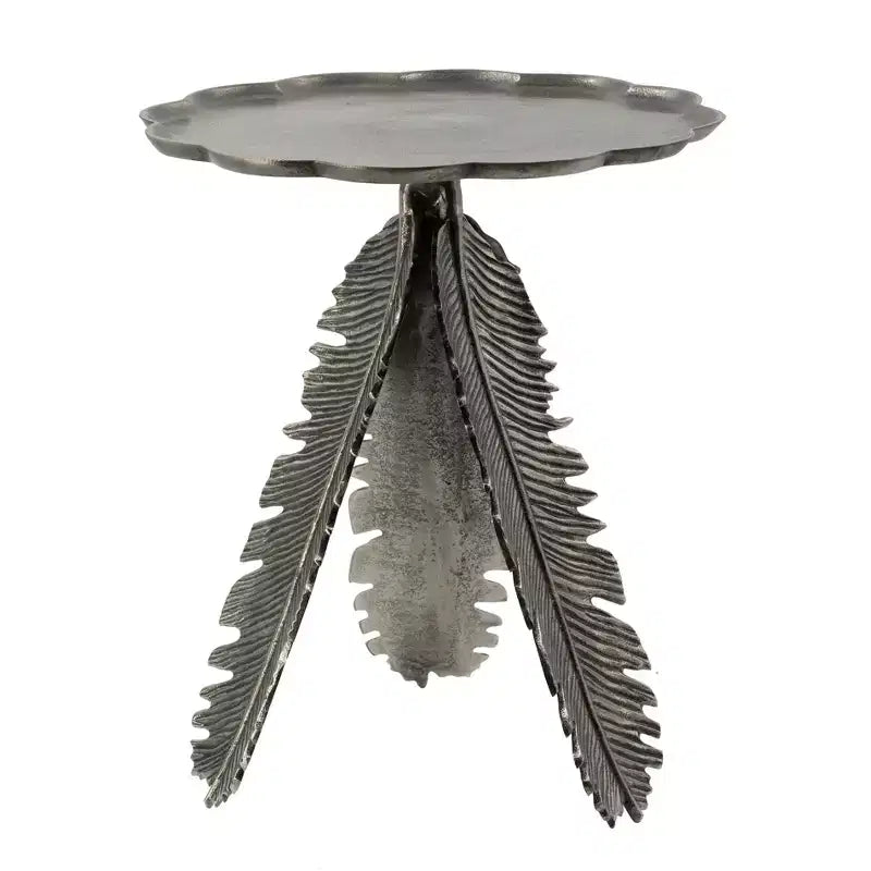 Table d'appoint motif feuille finition argent antique 42,9x42,9x50 cm